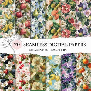 painterly fruit background, impasto fruit seamless file, assorted fruit digital paper, impressionistic seamless fruit pattern, scrapbooking