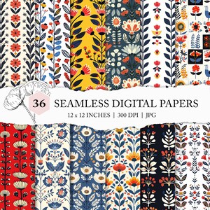 Modello di arte popolare scandinava, carta senza soluzione di continuità per arte popolare, sfondo scandinavo senza soluzione di continuità, modello di tessuto floreale tradizionale, file stampabile