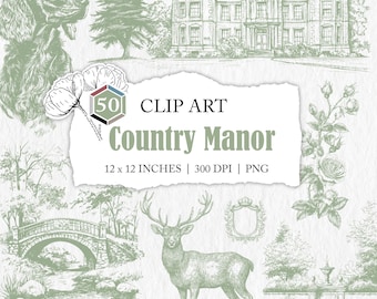English country manor clip art, stately home PNGs, manor estate clipart, vintage toile de jouy, wedding graphics, Victorian England graphics