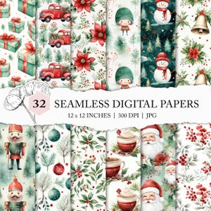 padrão de Natal sem costura vermelho e verde, papel digital de Natal, padrão de Natal sem costura, padrão de fundo de Natal vermelho aquarela