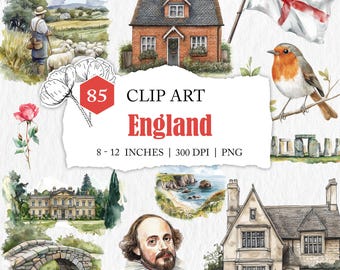 England clip art, watercolour landscape, England clipart, Great Britain graphic elements, England digital file, Cotswolds PNG, English icons