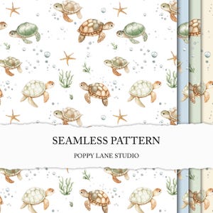 cute watercolour seamless turtle pattern, sea turtle seamless background, seamless turtle pattern, digital turtle background, printable file