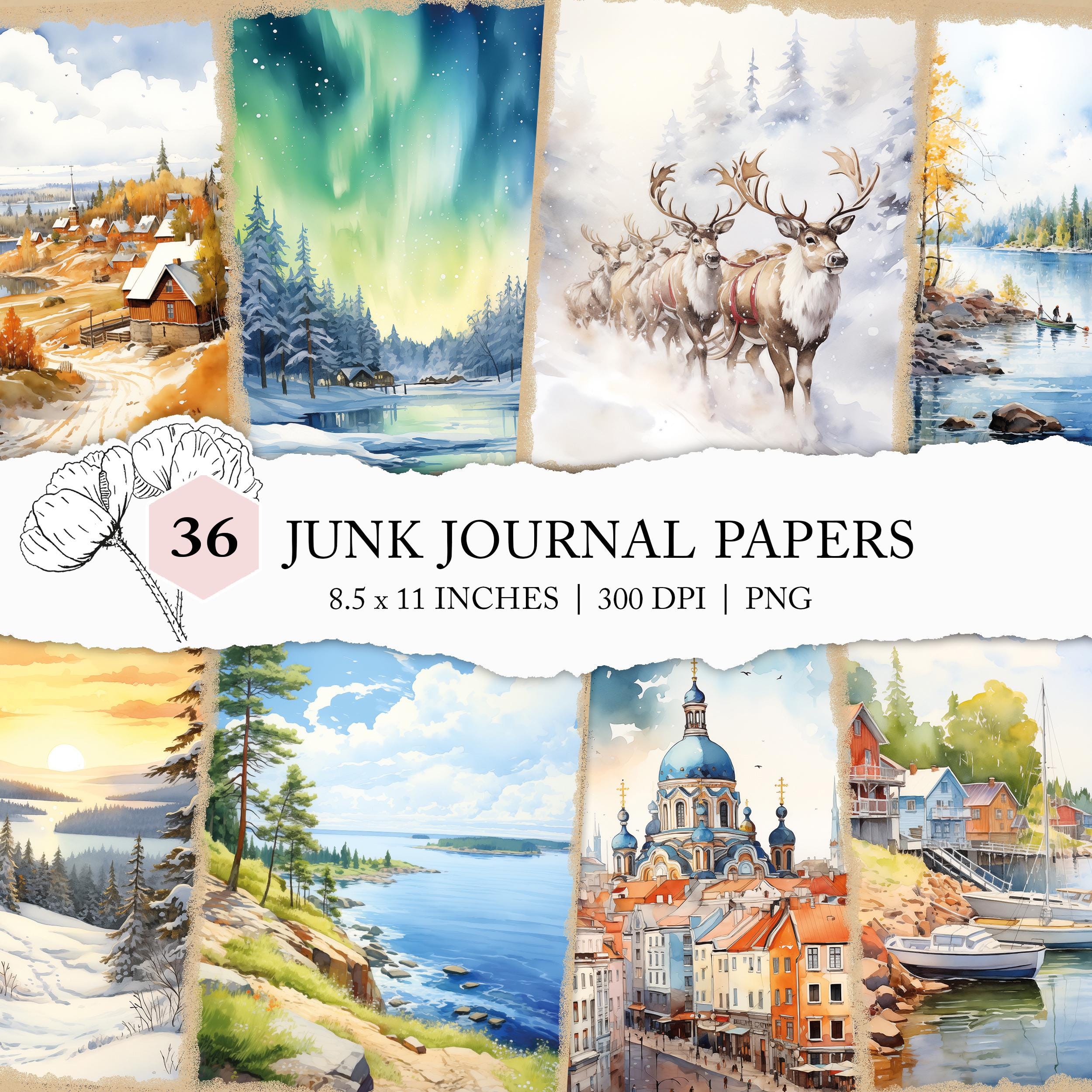Finland printable paper, watercolour Finland journal, Finland junk