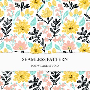 preppy spring flower background, vibrant floral pattern, summer floral seamless, bright colour ditsy flower digital paper, spring seamless