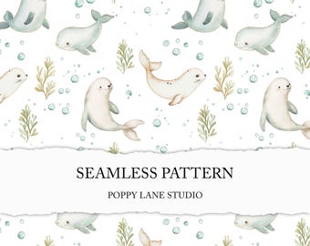 baby seal pattern, cute sea lion pattern, seamless seal pattern, seal background, seamless file, seal digital paper, cute watercolour seal