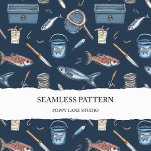 Fondo de pesca sin costuras, patrón de pesca sin costuras, tela personalizada de pescador, fondo de afición, papel de álbum de recortes de pescador, álbum de recortes de pesca