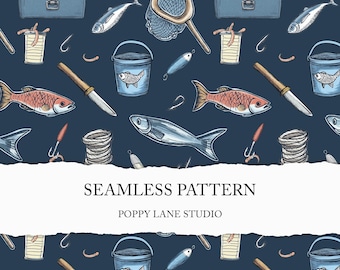 seamless fishing background, fishing seamless pattern, fisherman custom fabric, hobby background, angler scrapbook paper, fishing scrapbook