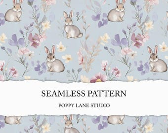 cottage bunny design, pastel floral bunny seamless pattern, farmhouse, cute rabbit background, seamless bunny pattern, floral Easter bunny