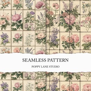 floral tile seamless pattern, shabby chic rose printable, seamless vintage tile pattern, old fashioned flower background, rose digital paper
