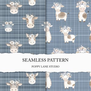 cute cow background, plaid watercolour cow digital pattern, cow seamless textile design, farm animal fabric print, seamless cow pattern JPEG
