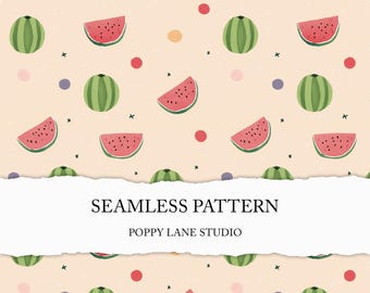 cute watermelon background, seamless watermelon pattern, repeating watermelon design, pastel watermelon digital paper, boho fruit pattern