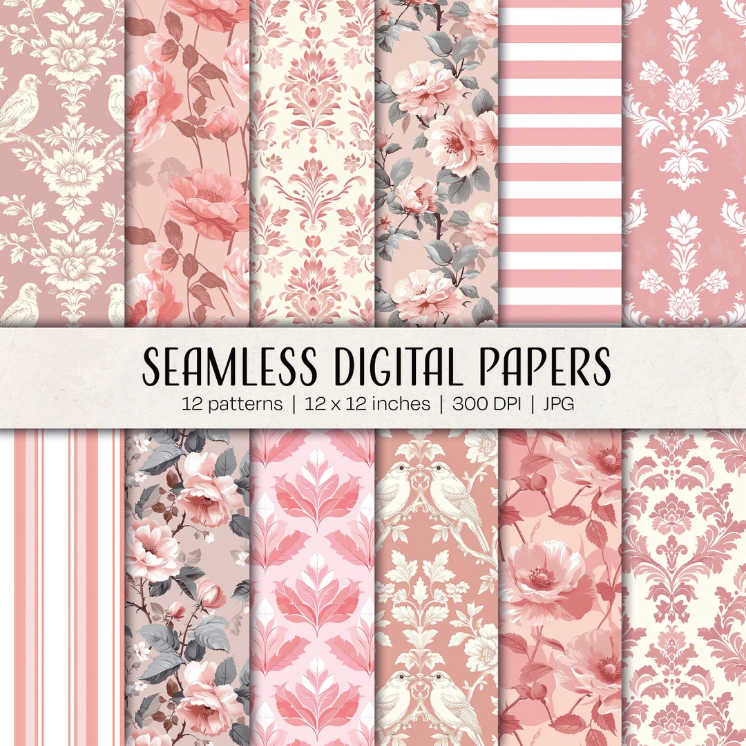 Mixed Blush Pink Pattern, Pink Digital Paper Mix, Blush Pink Rose ...