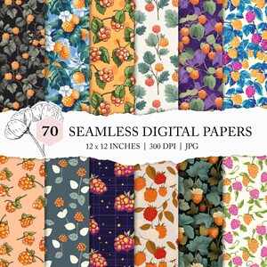 seamless cloudberry pattern, cloudberry seamless paper, yellow berry pattern, cloudberry background, commercial use, seamless berry print