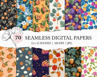 seamless cloudberry pattern, cloudberry seamless paper, yellow berry pattern, cloudberry background, commercial use, seamless berry print
