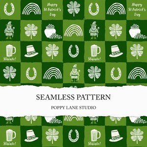 Saint Paddy background, St Patrick's Day seamless pattern, green Irish printable paper, leprechaun seamless file, shamrock surface pattern