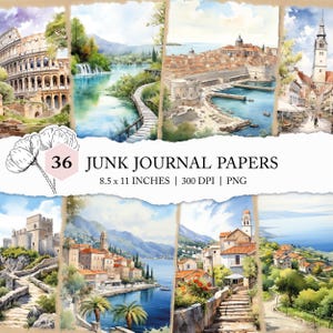 Kroatien Urlaub Journal, Junk Journal Seiten, Europa Reiseerinnerungen, Kroatien Postkarten, Aquarell Kroatien Prints, Kroatien digitale Seiten