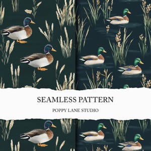 dark mallard duck seamless pattern, watercolour duck background, mallard duck digital JPG, commercial use, surface pattern combo, duck paper
