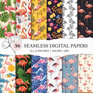 flamingo pattern, seamless flamingo background, flamingo printable, tropical paradise, pink flamingo scrapbook paper, flamingo seamless file