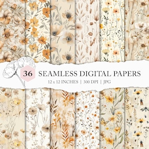 sfondo floreale neutro, beige floreale senza soluzione di continuità, carta decoupage con fiori selvatici color crema, carta botanica, motivo floreale senza soluzione di continuità beige, autunno marrone chiaro