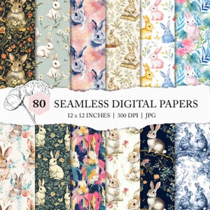 rabbit seamless file, assorted bunny background, seamless rabbit pattern, hare digital scrapbook, rabbit printable paper, animal seamless