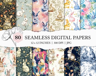 rabbit seamless file, assorted bunny background, seamless rabbit pattern, hare digital scrapbook, rabbit printable paper, animal seamless