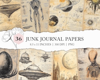 alien pencil sketches, alien junk journal, alien conspiracy digital paper, extra-terrestrial junk journal, alien scrapbook page, UFO journal