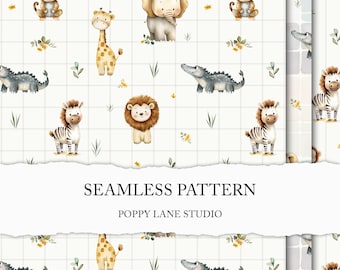 seamless safari pattern, seamless African animals digital file, savannah seamless, African animal background, elephant zebra giraffe monkey