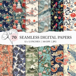 chinoiserie digital paper, vintage Asian seamless pattern, mixed Asian chinoiserie seamless printable, assorted chinoiserie background JPEG
