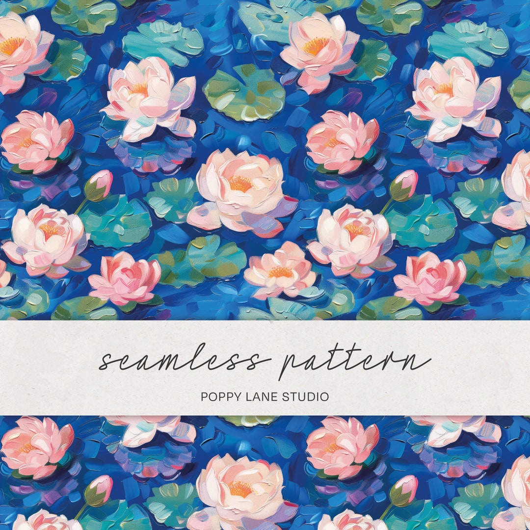 Monet Styled Water Lily Pattern, Water Lily Digital Paper, Gouache ...