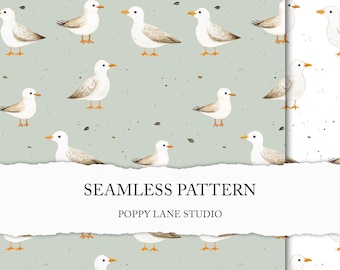 seamless seagull pattern, marine bird digital paper, coastal background, seagull fabric design, seagull digital paper, maritime seamless JPG