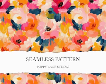 impasto floral pattern, red flower background, impressionist flower print, red oil painting, orange floral pattern, artistic floral print
