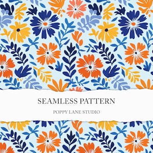 artistic floral seamless pattern, blue flower background, seamless mod floral pattern, blue modern flower print, boho floral digital pattern