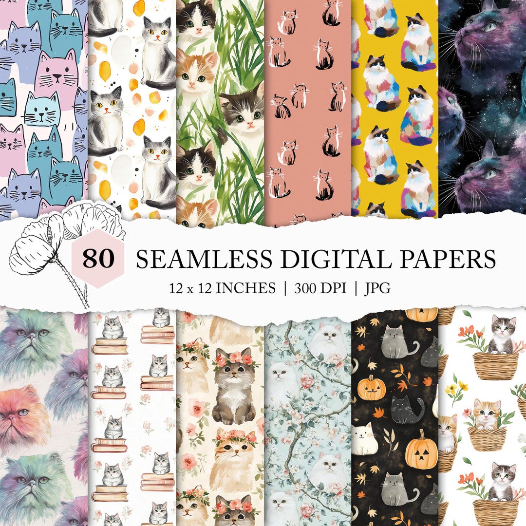 Seamless Cat Pattern, Cat Digital Paper, Cat Seamless File, Cat ...