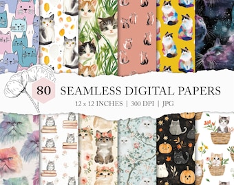 seamless cat pattern, cat digital paper, cat seamless file, cat background, cute kitty pattern, commercial use, cat printable craft paper
