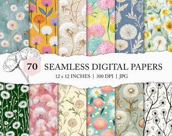 dandelion seamless pattern, cute dandelion background, dandelion digital paper, seamless dandelion pattern, dandelion scrapbook paper, JPEG