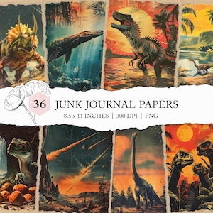 vintage dinosaur digital paper, distressed Jurassic junk journal, retro dinosaur journal, prehistoric junk journal, dinosaur scrapbook paper
