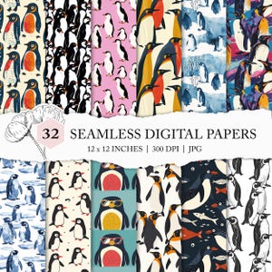 fondo sin costuras de pingüino, patrón de pingüino sin costuras, papel digital de pingüino, uso comercial, papel de álbum de recortes de pingüino, patrón animal lindo