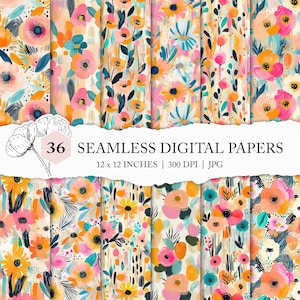 preppy abstract flower background, modern floral pattern, colourful flower seamless pattern, preppy floral scrapbook paper, painted flowers