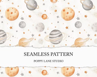 watercolour solar system pattern, cute galaxy pattern, seamless galaxy background, cute planets, seamless space pattern, universe background