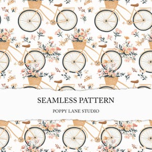 boho bloemen fiets achtergrond, fiets naadloos bloemenpatroon, fiets met bloemenmand, schattig bloemen fietspatroon, commercieel gebruik, pastel fiets