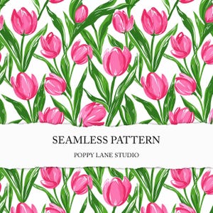 nahtloses rosa Tulpenmuster, rosa Tulpenhintergrund, adrettes Blumenmuster, Aquarelltulpenhintergrund, Frühlingsblumenmuster, Tulpenpapier