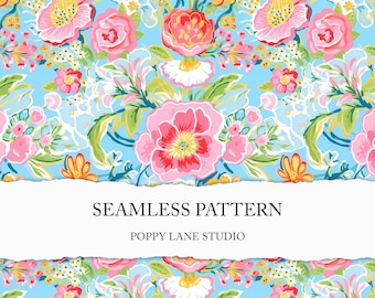 vibrant abstract flower background pattern, seamless preppy floral pattern, colourful flower surface pattern, summer floral scrapbook paper