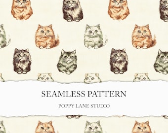 cute cat seamless background, seamless cat pattern, vintage cat digital paper, vintage cat printable, cat seamless, old fashioned cat print