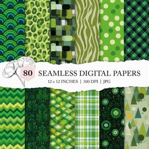 seamless green basic pattern, geometric digital paper, green assorted patterns, printable background, mix & match green paper pack, JPG file