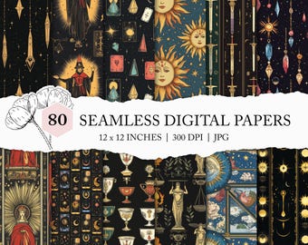 seamless tarot background, tarot digital paper, tarot seamless pattern, oracle scrapbooking, spiritual seamless, celestial printable paper