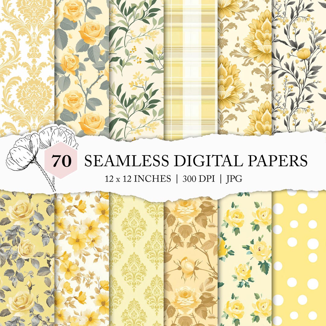 Yellow Paper Design Patterns Mixed Yellow Pattern, Yellow Digital Paper, Assorted Yellow Motif ...