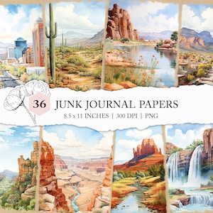 Digitaal papier Arizona, Grand Canyon-reisdagboek, junkdagboek Arizona, aquarel Arizona-afdruk, plakboek Arizona, reiskaarten Arizona