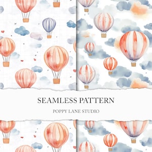 hot air balloon seamless pattern, hot air balloon digital papers, seamless balloon fabric design, kids seamless file, flying balloon print