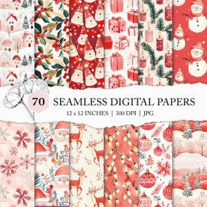 red boho Christmas pattern, seamless red Christmas files, Christmas digital paper, boho pattern, watercolour Christmas seamless files, JPEG