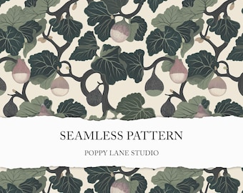 seamless fig pattern, fig tree digital paper, modern pattern, fig background, fig seamless file, boho fabric pattern, vintage fig printable